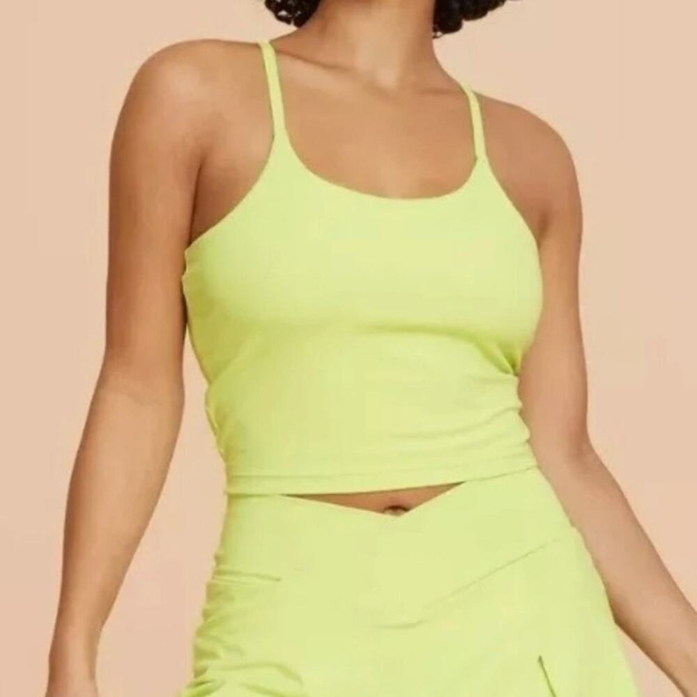 Blogilates Highlighter yellow neon strappy cropped tank w built in bra athletic